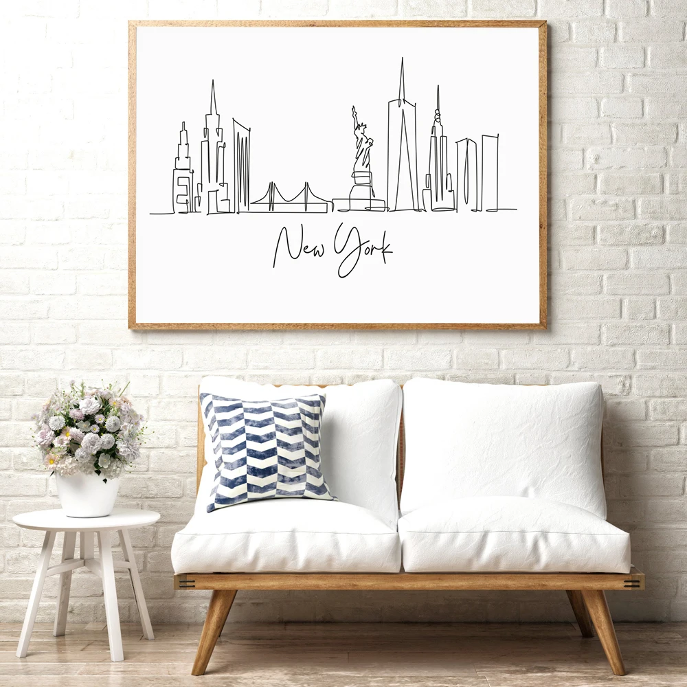 

City New York Line Drawing Poster Nordic Black White Print Abstract Canvas Painting Wall Minimalist Art Picture Room Home Decor