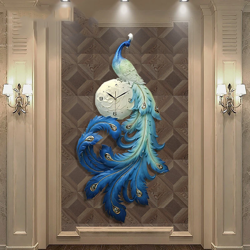 

Chinese Resin Peacock Wall Clock Wall Mural Ornaments Livingroom Home Light Luxury Mute Wall Clock Wall Hanging Craft Decoration