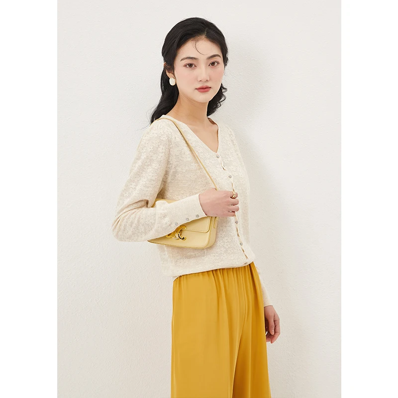 

Cardigan Women High-quality Wool Blend Casacos Femininos Inverno 2023 Summer Cardigan Thin V-Neck A-straight