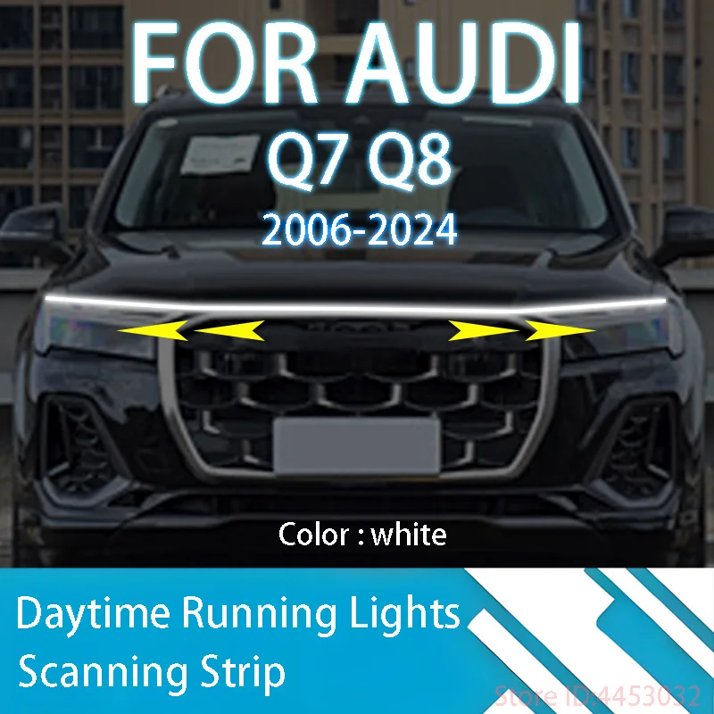 

ДЛЯ AUDI Q7 Q8 2006-2024 Новое обновление светодиодных дневных ходовых огней, сканирование запуска капота автомобиля, направляющая DRL, декоративная лампа окружающего света 12 В