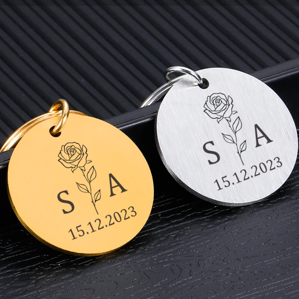 

Personalized Stainless Steel Valentines Day Keychain for Couple Boyfriend Girlfriend Gift Custom Initial Date Key Chains Keyring