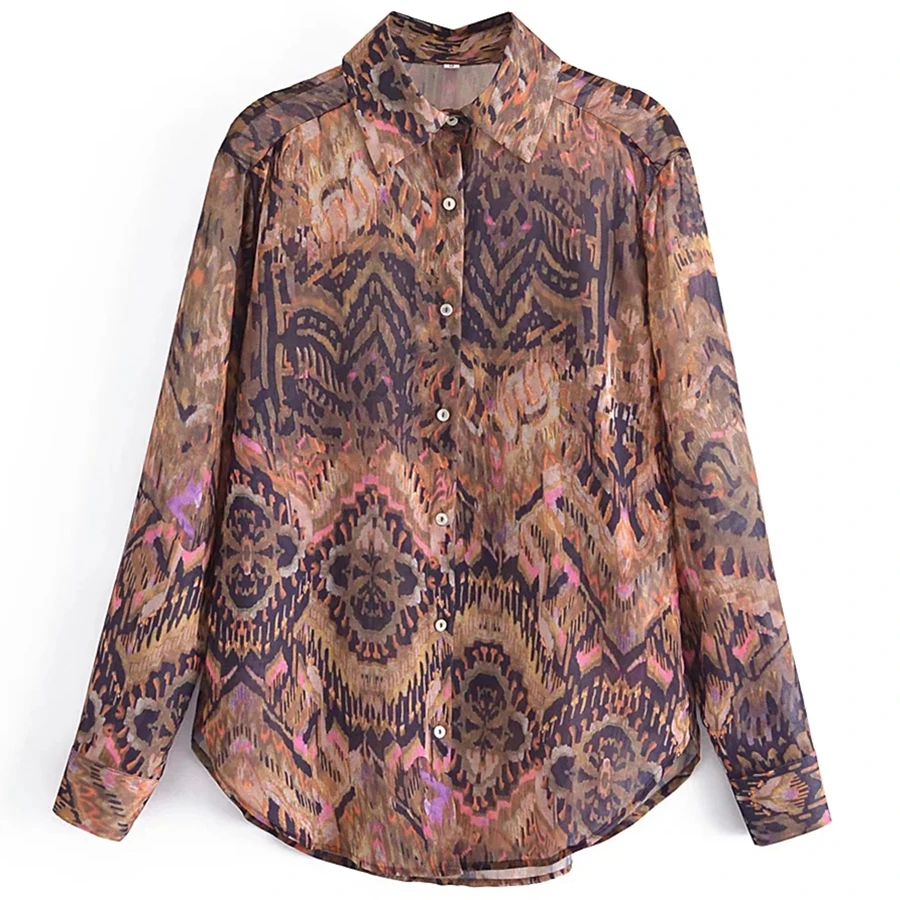 

Maxdutti Indie Folk Paisley Printing Blouse Women England Style Fashion Geometric printing Simple Long Sleeve Casual Shirt Tops