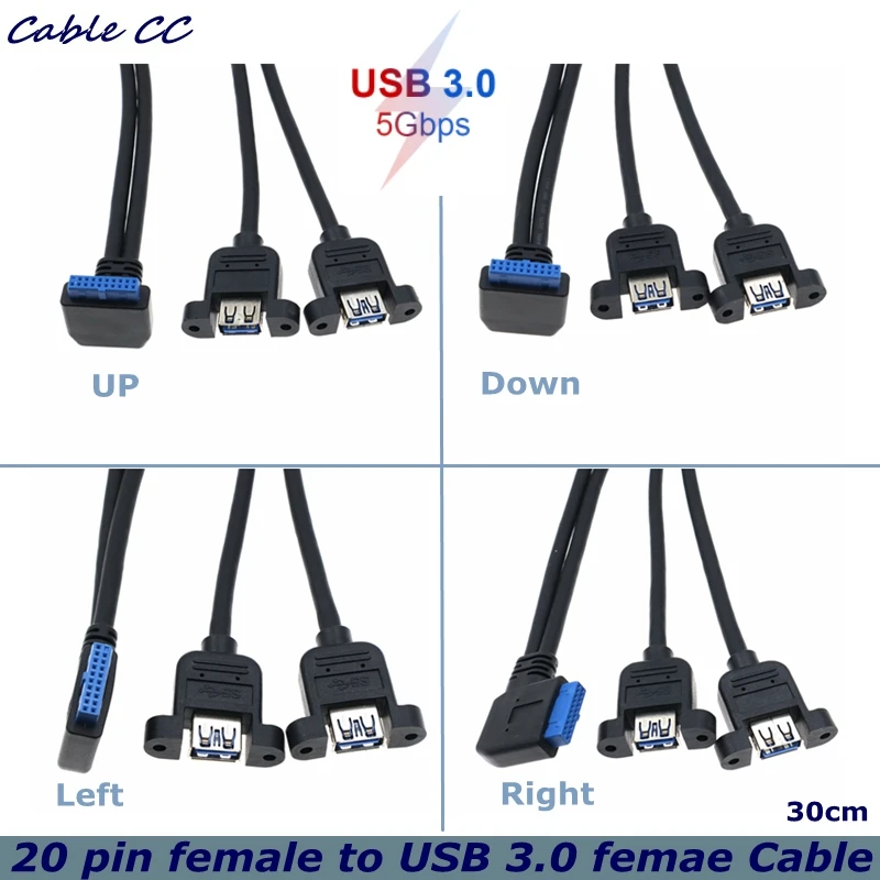 

5 Гбит/с 20-Pin 90 градусов колено к USB 3,0 двойной порт внутренняя резьба монтажный кабель для компьютера материнской платы