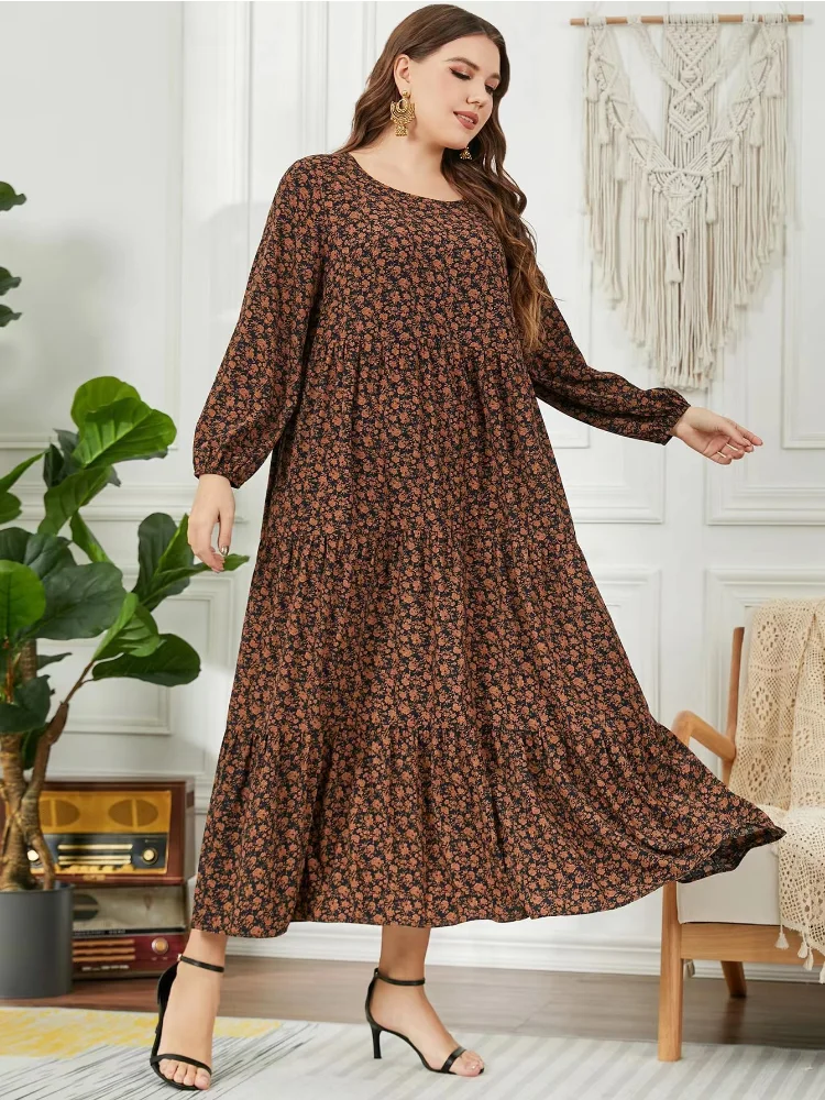 Plus-size print pullover temperament commuter long skirt plus-size women's dress women party dresses