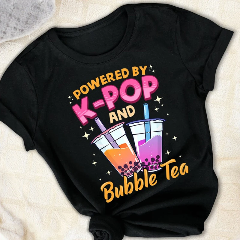 Powered By Bubble Tea Y2k Aesthetic Grunge T Shirt Women 90s Boho Fashion Gothic Clothes Summer T-shirt Mujer Camisetas Tops