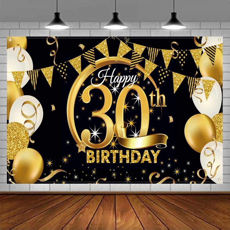 

Photography Backdrop Black Gold Sign Poster For 30th Birthday Anniversary Party Photo Booth Background Decor Banner Supplies