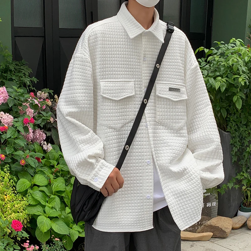 

Рубашка Legible мужская с длинным рукавом, Повседневная Свободная блуза, Однотонная рубашка, пальто, Осень-зима