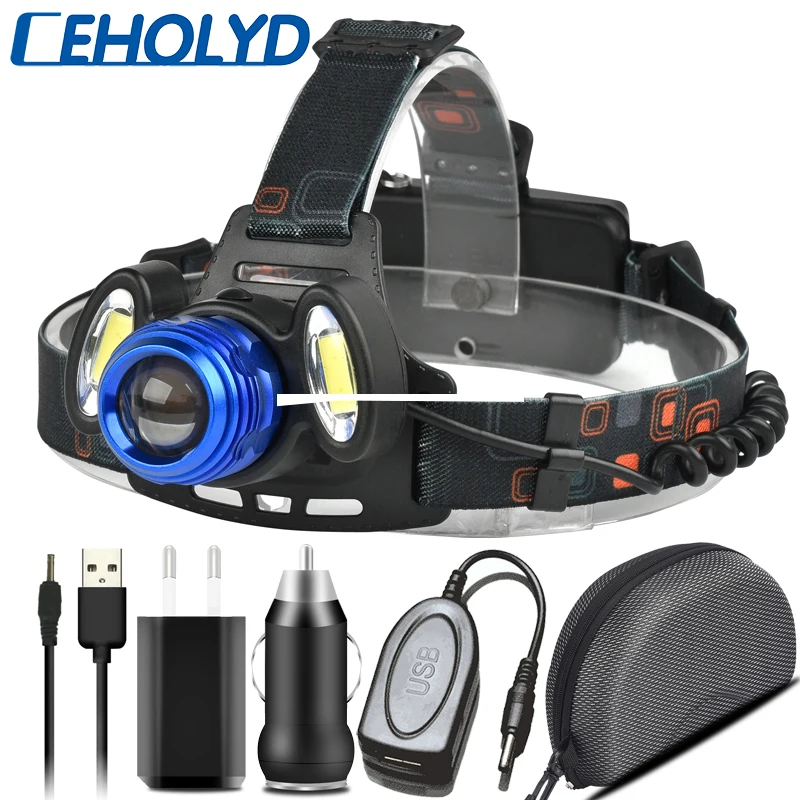 

LED headlight headlight flashlight XM-L T6 and 2* Cob outdoor camping zoom waterproof Usb 18650 rechargeable bicycle headlight