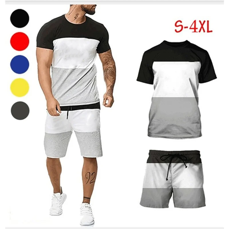 Summer Men's Short 2 Pieces Set O-Neck T Shirts+Shorts Pullover Tracksuit Loose Plus Size S-4XL Streetwear