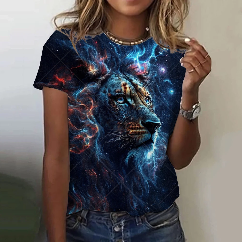 

Футболка женская оверсайз с принтом тигре и коротким рукавом