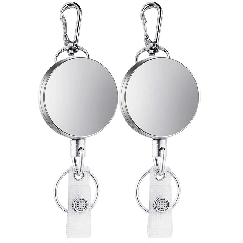 

2Pcs Retractable Pull Key Ring ID Badge Lanyard Name Tag Card Holder Recoil Reel Belt Clip