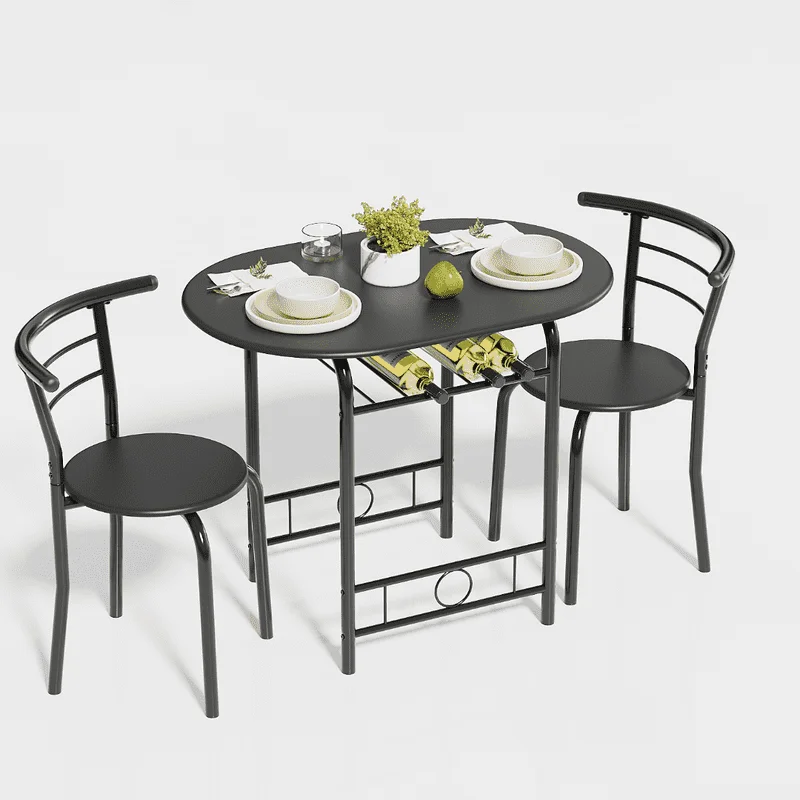 

Pieces Dining Set for 2 Small Kitchen Breakfast Table Set Space Saving Wooden Chairs and Table Set,Black