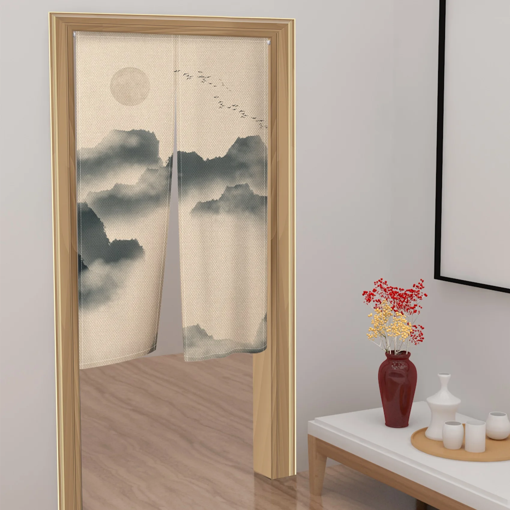 

Льняные японские дверные занавески с принтом цветков вишни