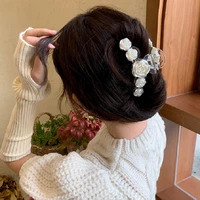 acrylic white rose flower hairpin french elegant temperament transparent back head shark clip womens sweet romantic headwear