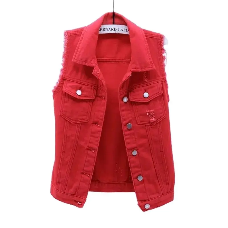 

Women Single Breasted Denim Vest Autumn Winter Solid Casual Turn-down Collar Pocket Sleeveless Short Jean Coat Streetwear Female