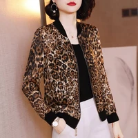 2022 summer leopard print jacket women long sleeve zipper baseball bomber jacket sunscreen short coats female outwear clothes