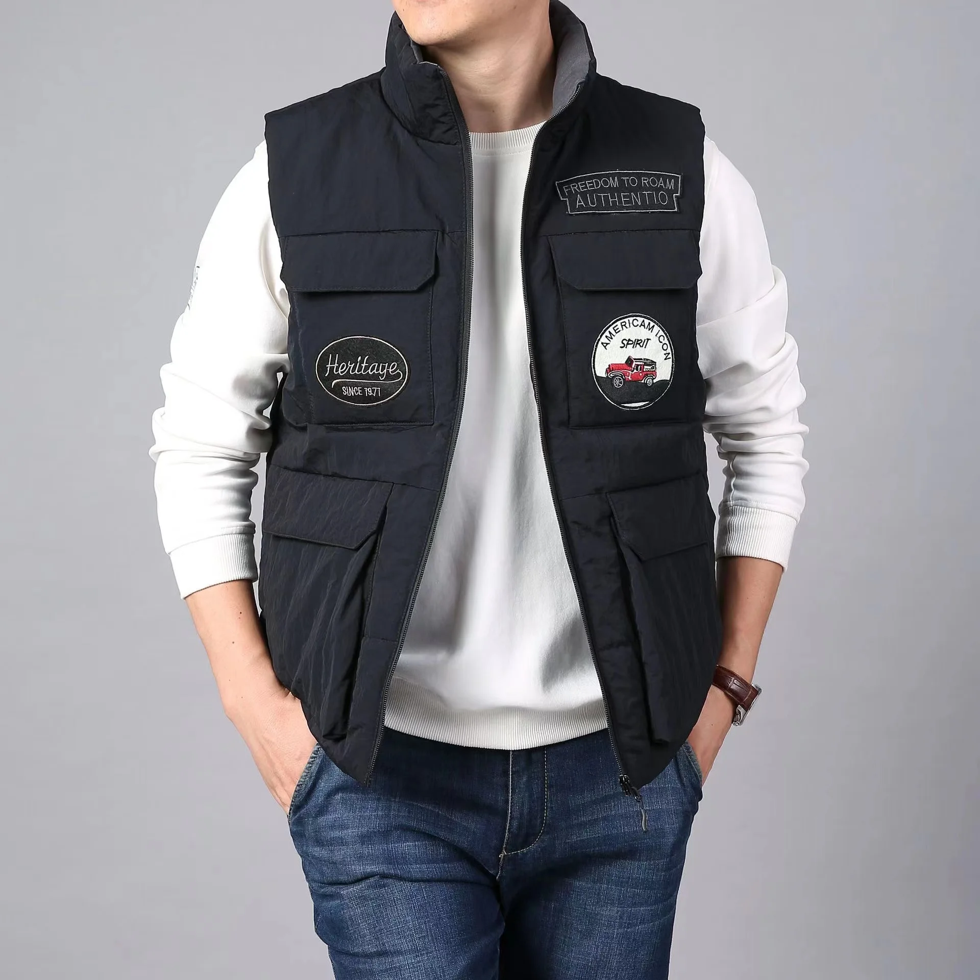 Мужская зимняя бархатная куртка-карго без рукавов плотная теплая флисовая