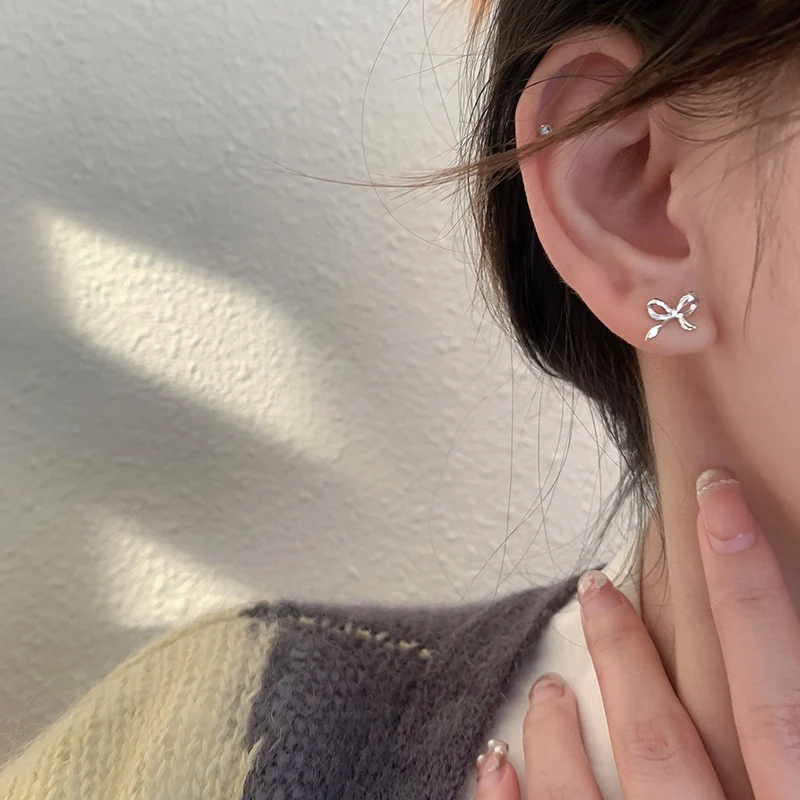 Серебряные серьги для женщин с бантом в классическом стиле ювелирные аксессуары