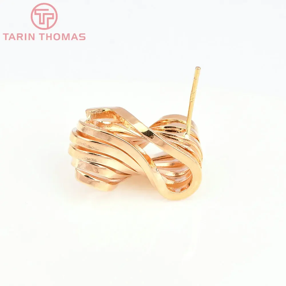 (7741) 4 шт. 10x20 5 мм 24-каратное золото латунные витые серьги-гвоздики с симметрией