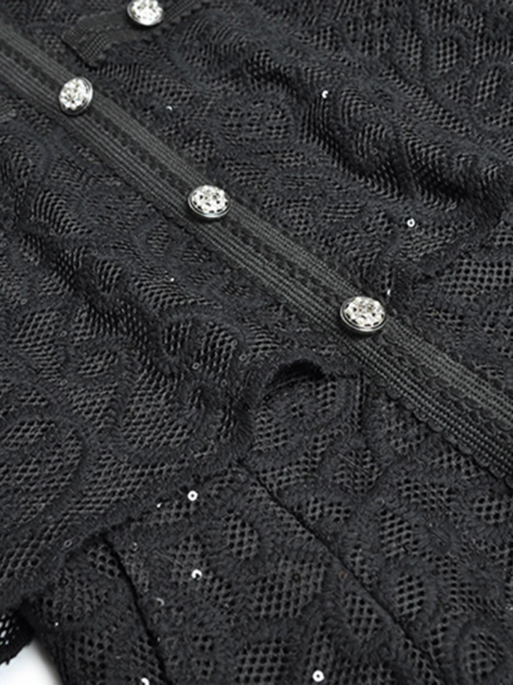 IEQJ с круглым вырезом длинным рукавом пуговицами блестками и карманами