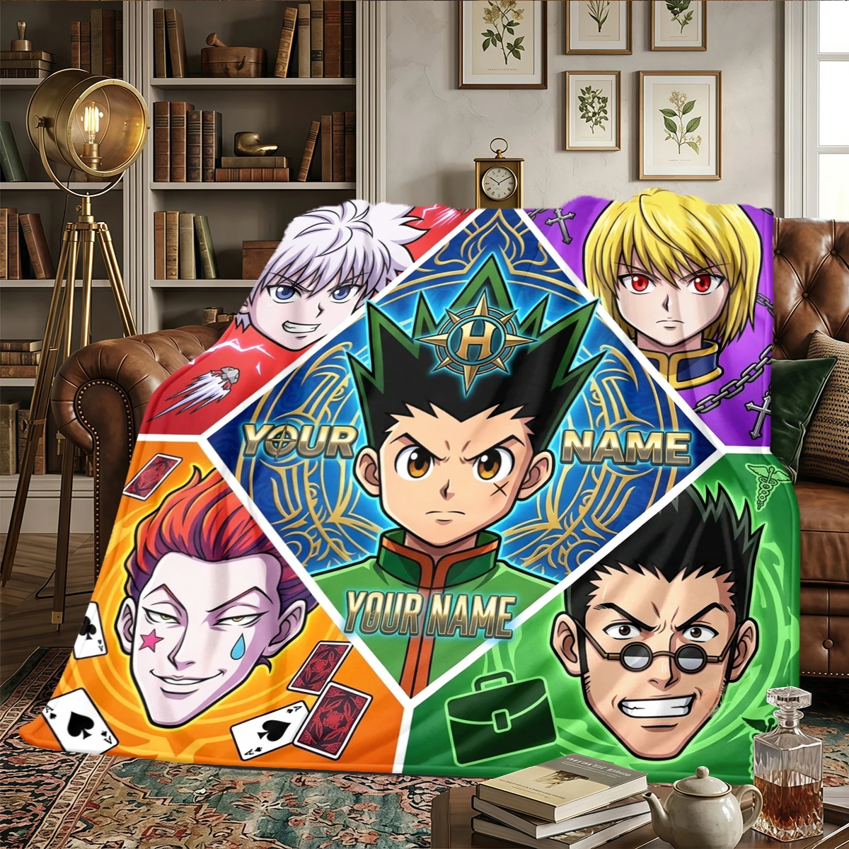 Фото Фланелевое одеяло с принтом Hunter x Hunter - теплое и удобное, подходит для спальни, дивана, кровати, кресла, пикника, путешествий - HE43 №1