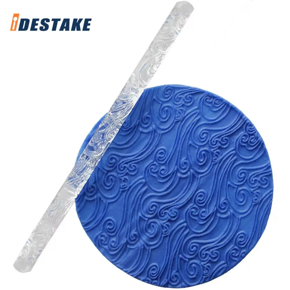 

Acrylic Rolling Pin Carved Sea Waves Texture Pastry Embossing Transparent Rolling Pin Non-Stick Fondant Biscuit Making Tool