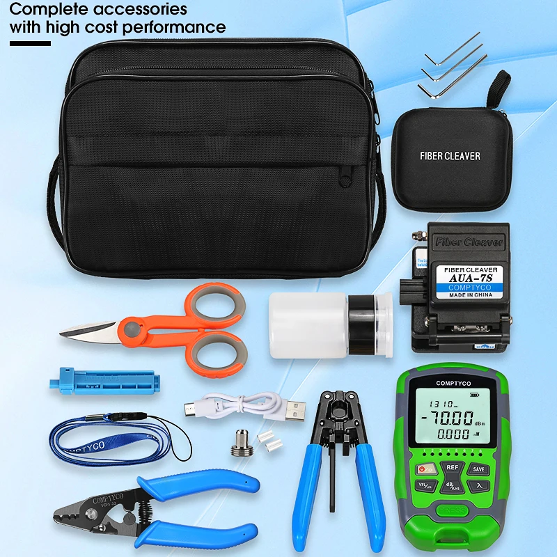 FTTH Fiber Optic Tool Kit Fiber Cleaver -70~+10dBm/-50+26dBm 4 in 1 Mini Optical Power Meter with 15mw Visual Fault Locator