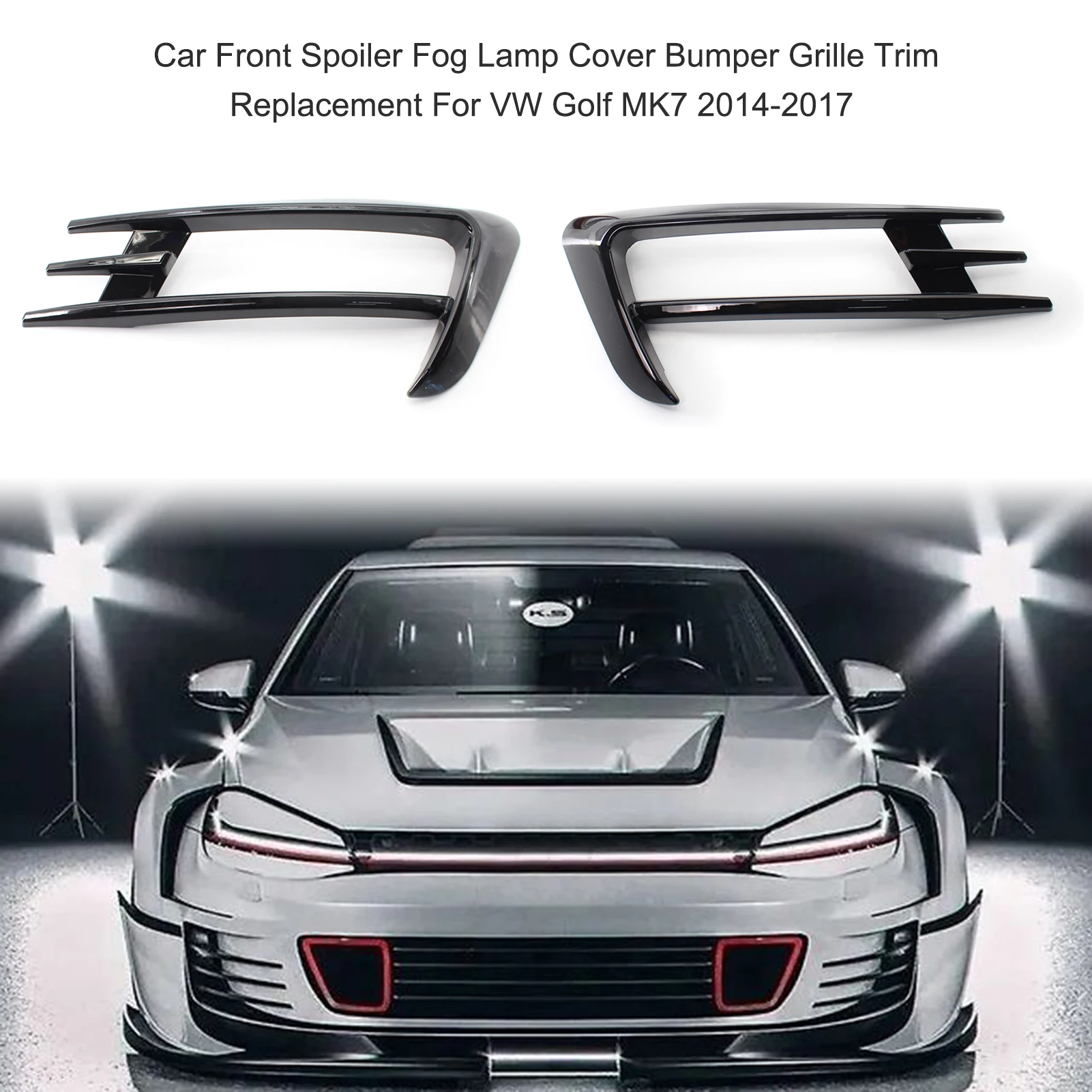 

2pcs Car Front Spoiler Fog Lamp Cover Bumper Grille Trim Fog Light Eye Lid Replacement For VW Golf MK7 2014-2017