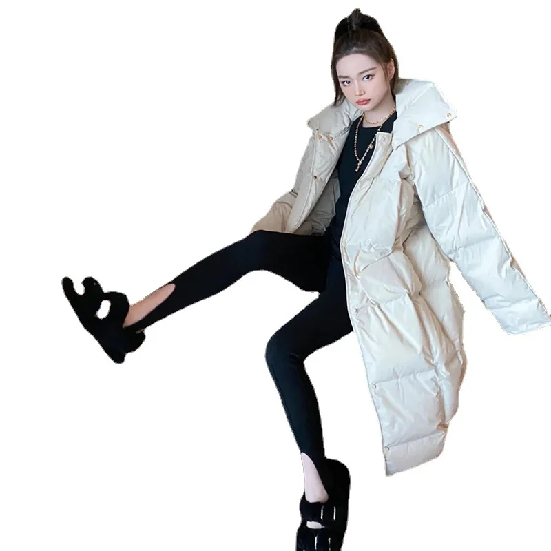 Down jacket in 2023, the new girls' long knee-length white duck down is loose and thickened in winter. enlarge