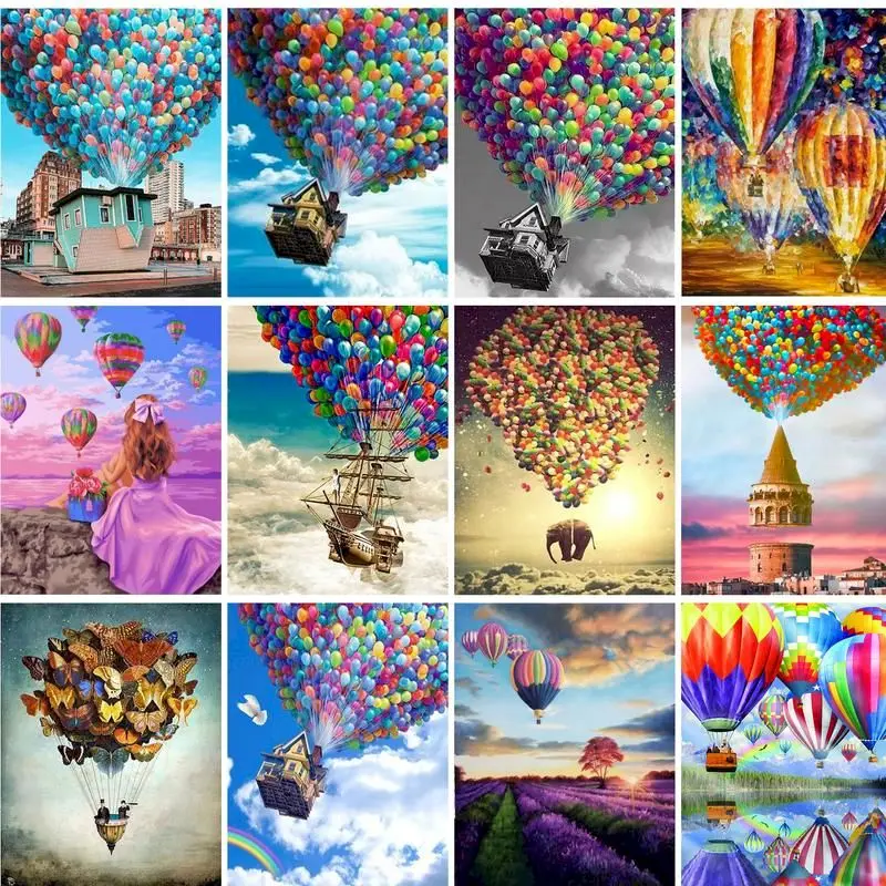 

GATYZTORY DIY Framed Oil Picture By Numbers HandPainted Hot Air Balloon Scenery Acrylic Paint Color On Canvas Home Wall Painting