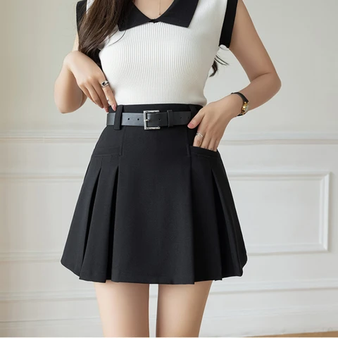 New Korean Cute High Waist A-line Pleated Mini Skirt Women 2023 Summer Fashion Suit Short Skirts Female Streetwear Casual Skirts