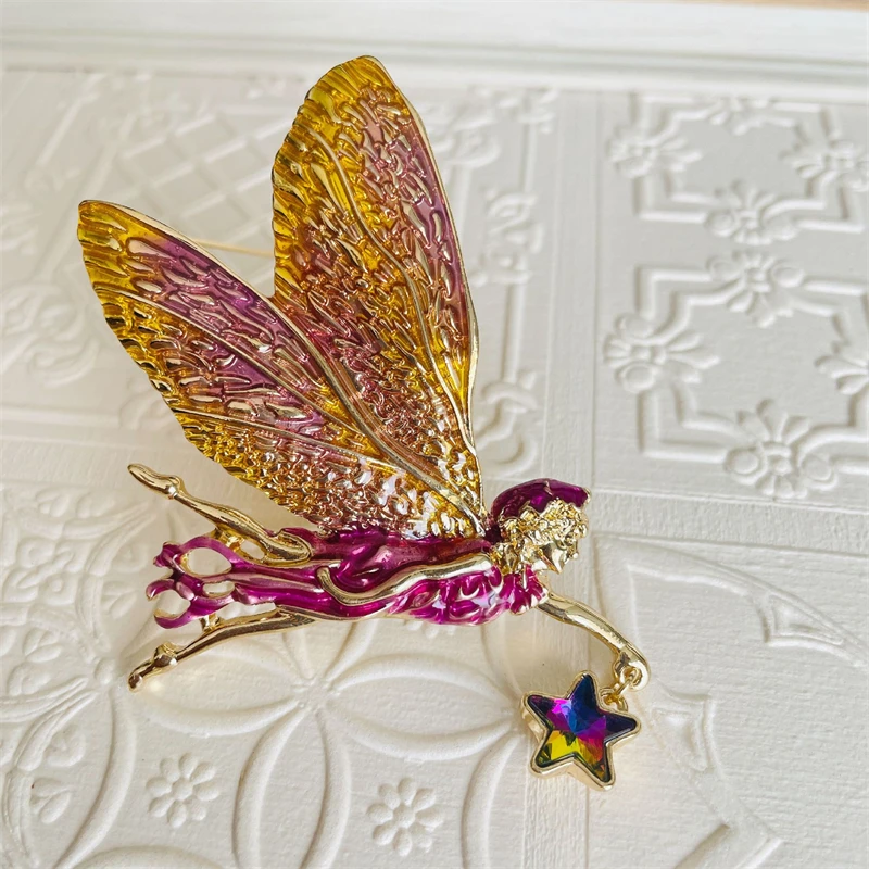 Женская Винтажная брошь в виде ангела и эльфа с градиентными крыльями |