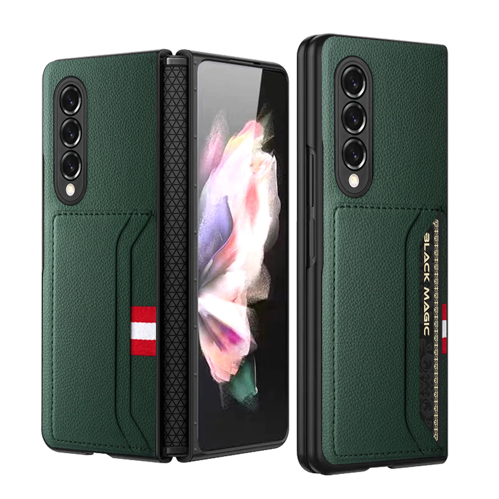 

Card Slot Hinge Phone Case for Samsung Galaxy Z Fold 3 5G Cover PU Leather Full Coverage Anti-drop Coque Funda Z Fold3 Capa