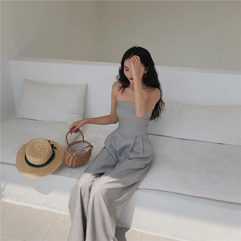 2022 New Spring and Autumn Retro One-shoulder Fashion Temperament Slim High Waist Slim Tube Top Jumpsuit Wide Leg Jumpsuit