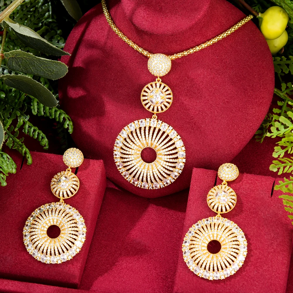 

Новый роскошный круглый комплект украшений GODKI из ожерелья и серег с супер фианитом для благородных женщин, лучший свадебный подарок для не...