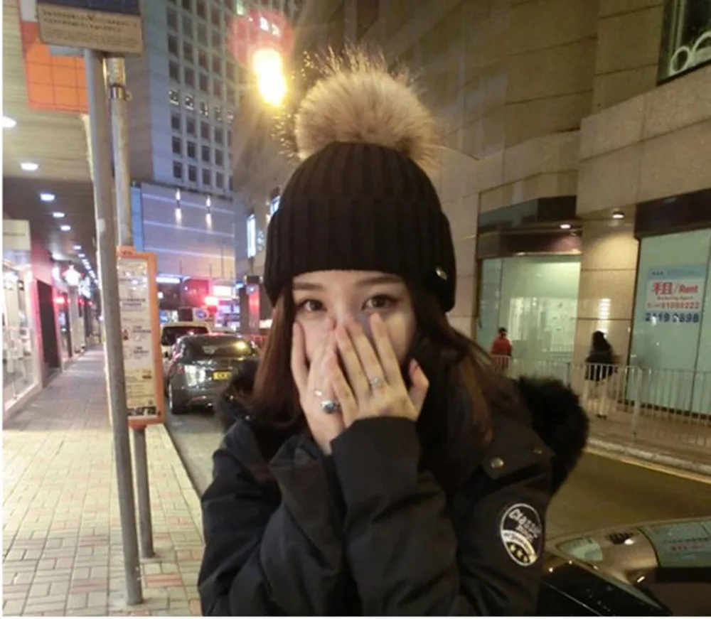 

Hot Selling Autumn Winter Wool Hat Extra-thick Hat Fox-fur Ball Fashionable pullover knitted hats