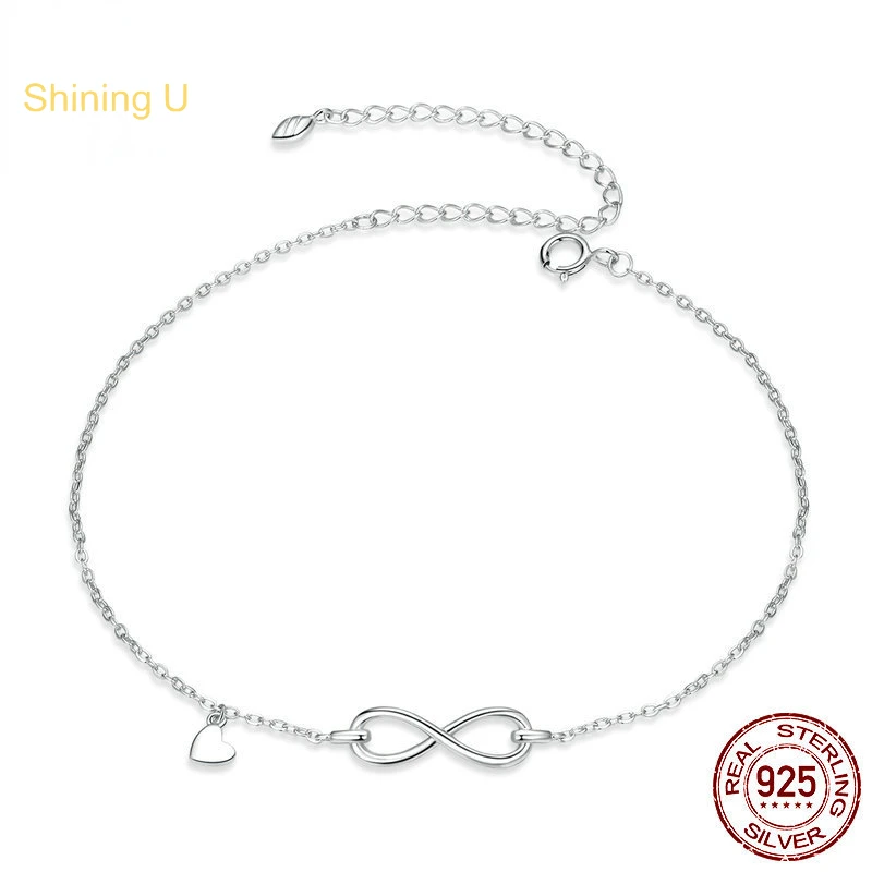 

Shining U S925 Silver Infinity Anklet Simple Fine Jewelry for Women Summer Gift