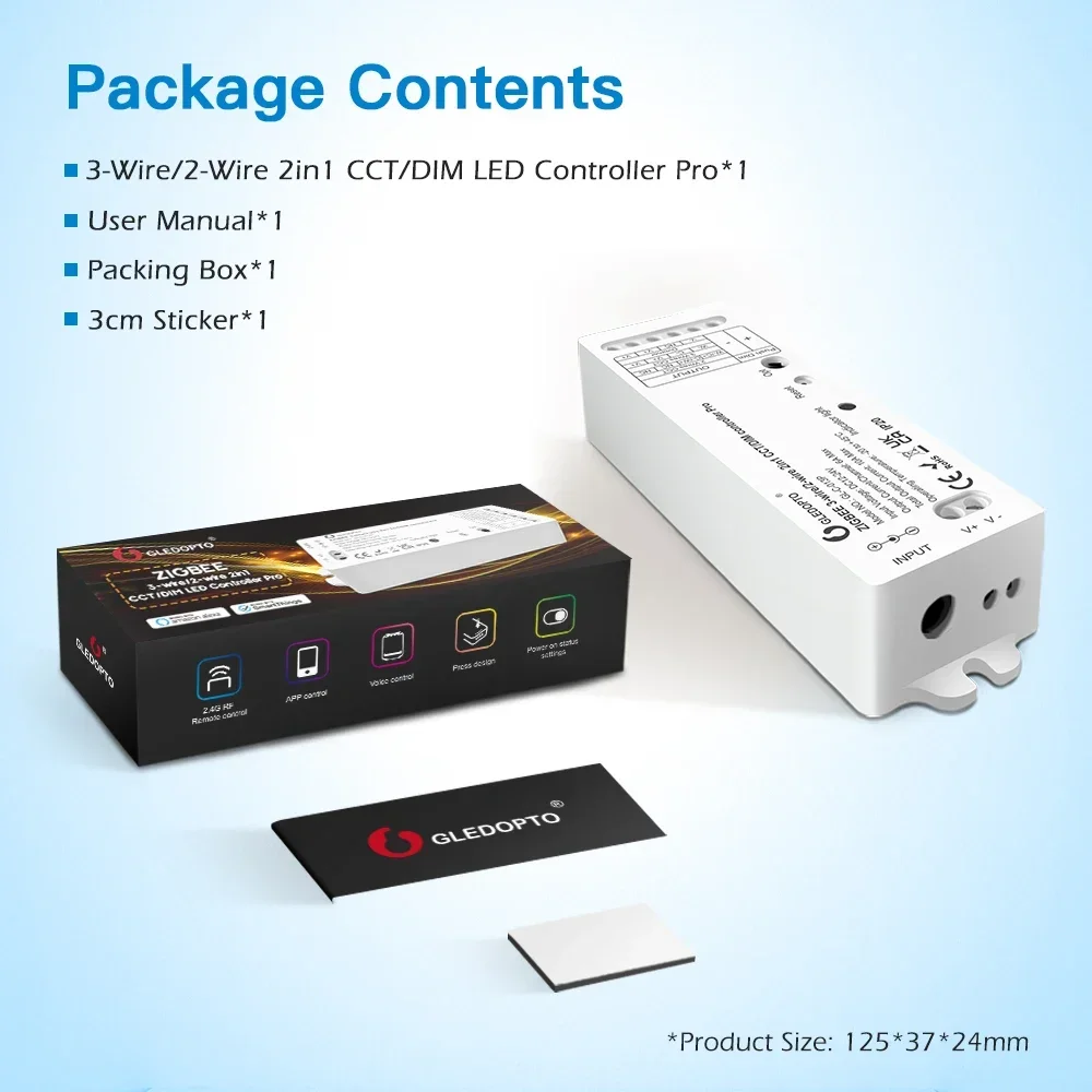 GLEDOPTO ZigBee 3.0 2-проводной светодиодный контроллер CCTDIMER Контроллер освещения работает с приложением SmartThings Alexa Голосовое дистанционное управление (art.: 3920cbbeee9bb) - 3920cbbeee9bb