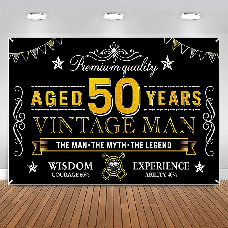 

Happy 50th Birthday Banner Decorations for Men Black Gold Vintage Backdrop Party Photo Booth Photography Background Poster Decor