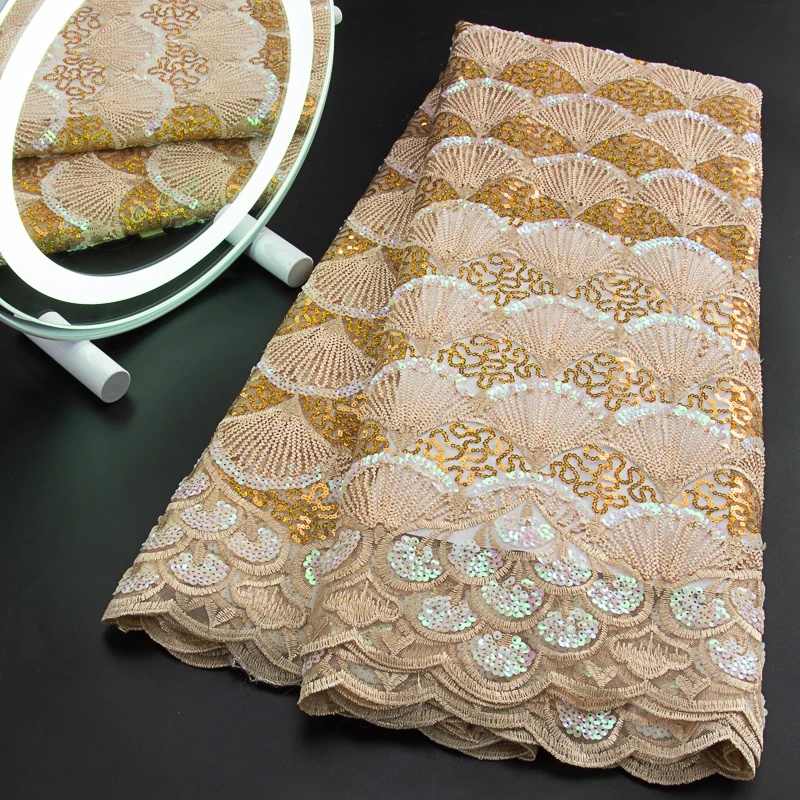 

Популярная африканская сетчатая кружевная ткань с блестками, Новое поступление, французская Тюлевая вышивка, кружевная ткань для вечерние ...