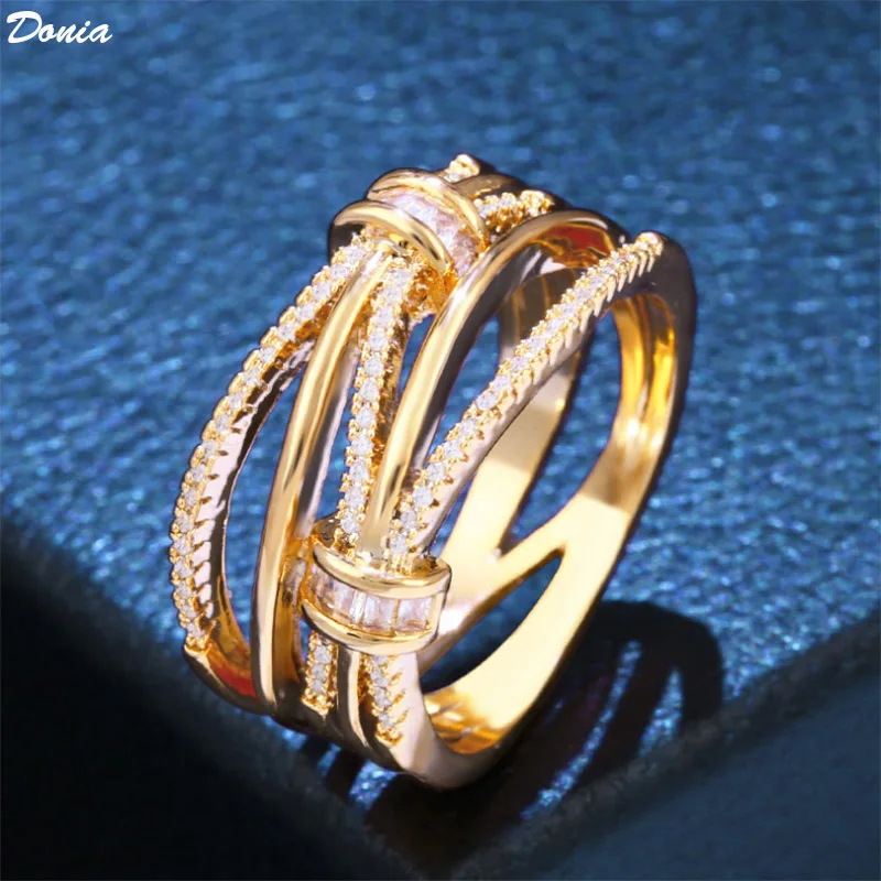 

Donia Jewelry Fashion Titanium Micro-Inlaid AAA Zircon Exaggerated Rope Ring Luxury Accessories.