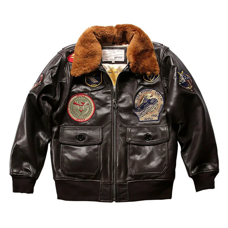 

Winter Men's Genuine Leather Jacket Flight Suit Jacket Lamb Fur Collar Lapel Top Layer Sheepskin Mens Leather Coat