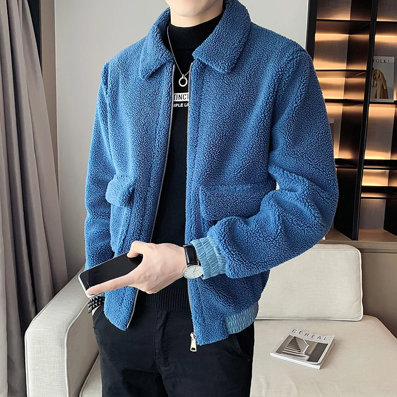 

2023 New Granular Fleece Fur Integrated Short Jacket Slim Leisure Jackets/Male Winter To Keep Warm Woolen Cloth Coat Clothing
