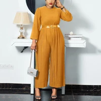 elegant jumpsuits rompers for women pleated full sleeve high waisted fashion evening party dinner club long overalls cloth new