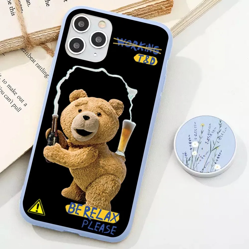 Cute Teddy Bear Beer Phone Case For IPhone 14 11 12 13 Mini Pro Xs Max 8 7 6 6S Plus X XR Solid Candy Color