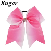 7 boutique pink bling rhinestone cheer bow for girls large bows with elastic band ponytail holder hair accessories