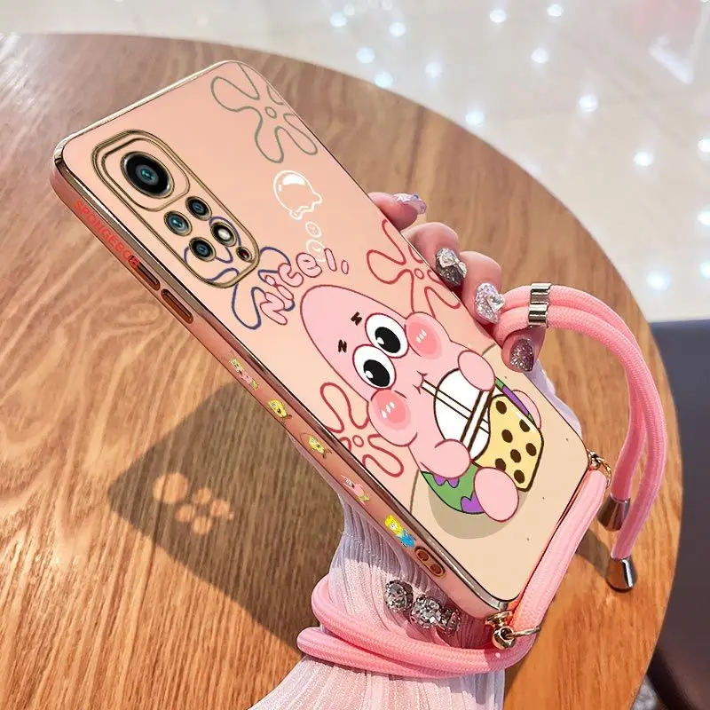 

Drinking Milk Tea Lanyard Plating Phone Case For Xiaomi Redmi Note 11 Pro Plus 12Pro Plus 11 11S 10 Pro 12 9S 8 Pro Cover