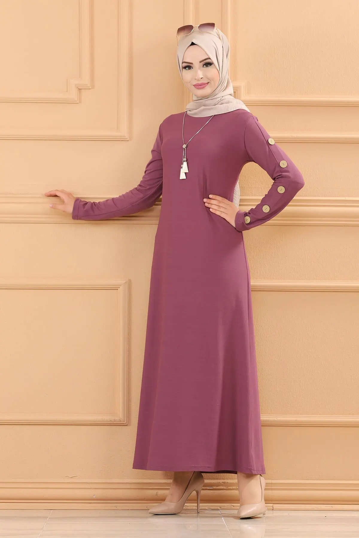 Платье Dugme с деталями, темное мусульманское платье, Женский хиджаб, длинная мусульманская одежда, вечернее платье, платья больших размеров, ...