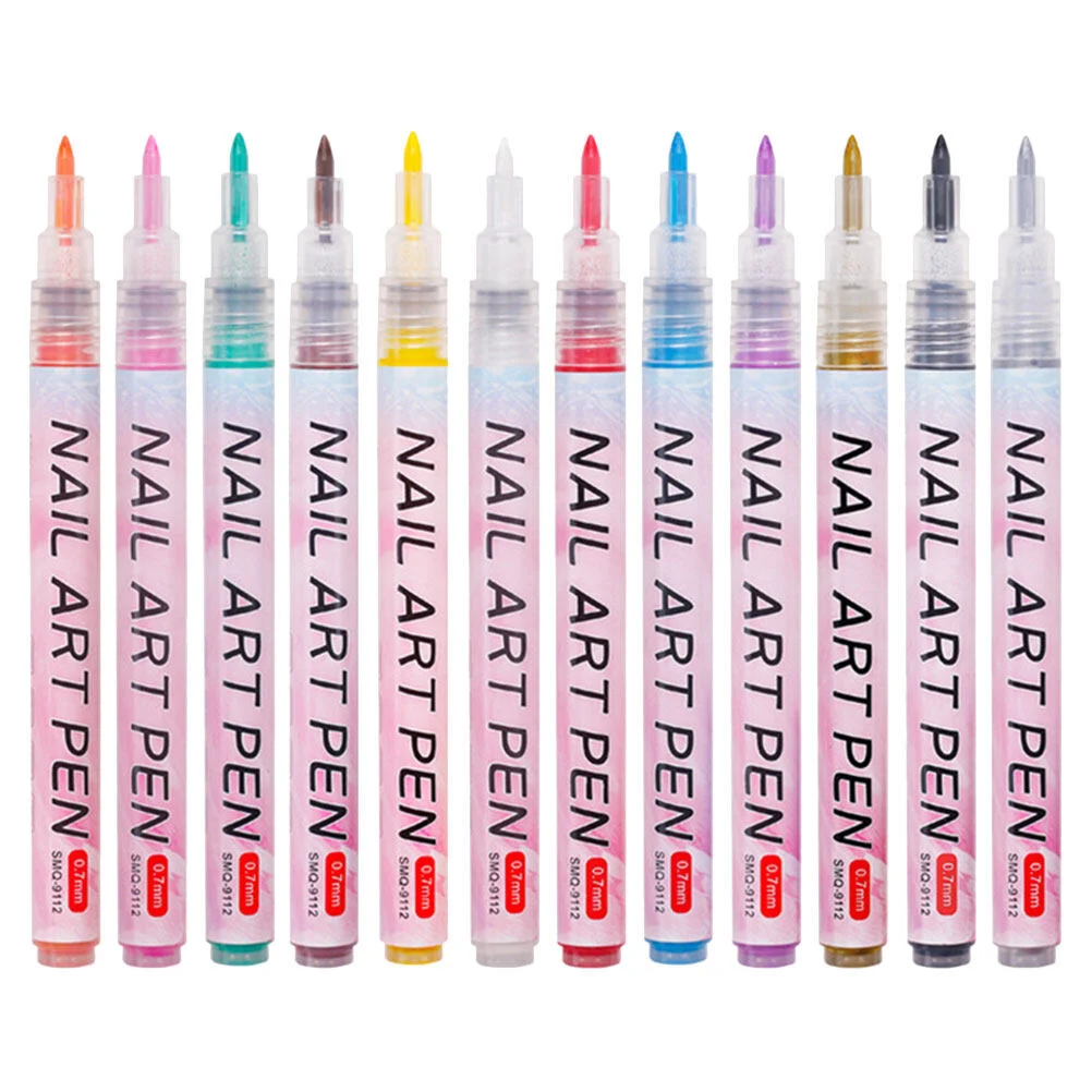 

12 Pcs Quick Dry Nail Drops Hook Line Acrylic Supplies Graffiti Pen Polish Pens Tools