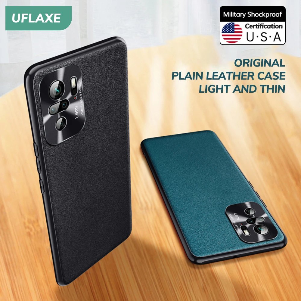 UFLAXE Original Plain Leather Case for Xiaomi Redmi Note 10 Pro Max 5G Note 10S Camera Protection Cover Shockproof Hard Casing